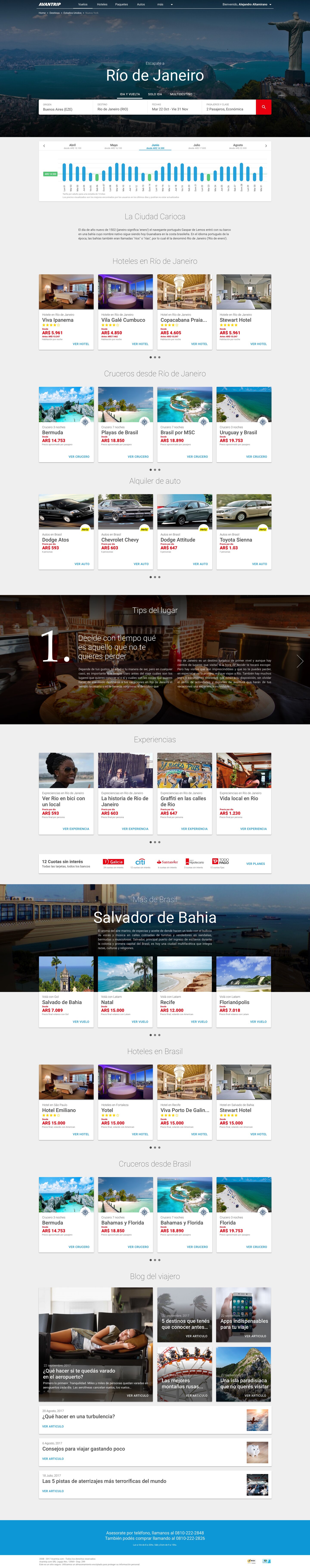 Full Avantrip homepage design, a long scrolling landing page built from the component studies above