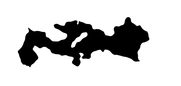 Scorched, map-like silhouette used as a recurring graphic device