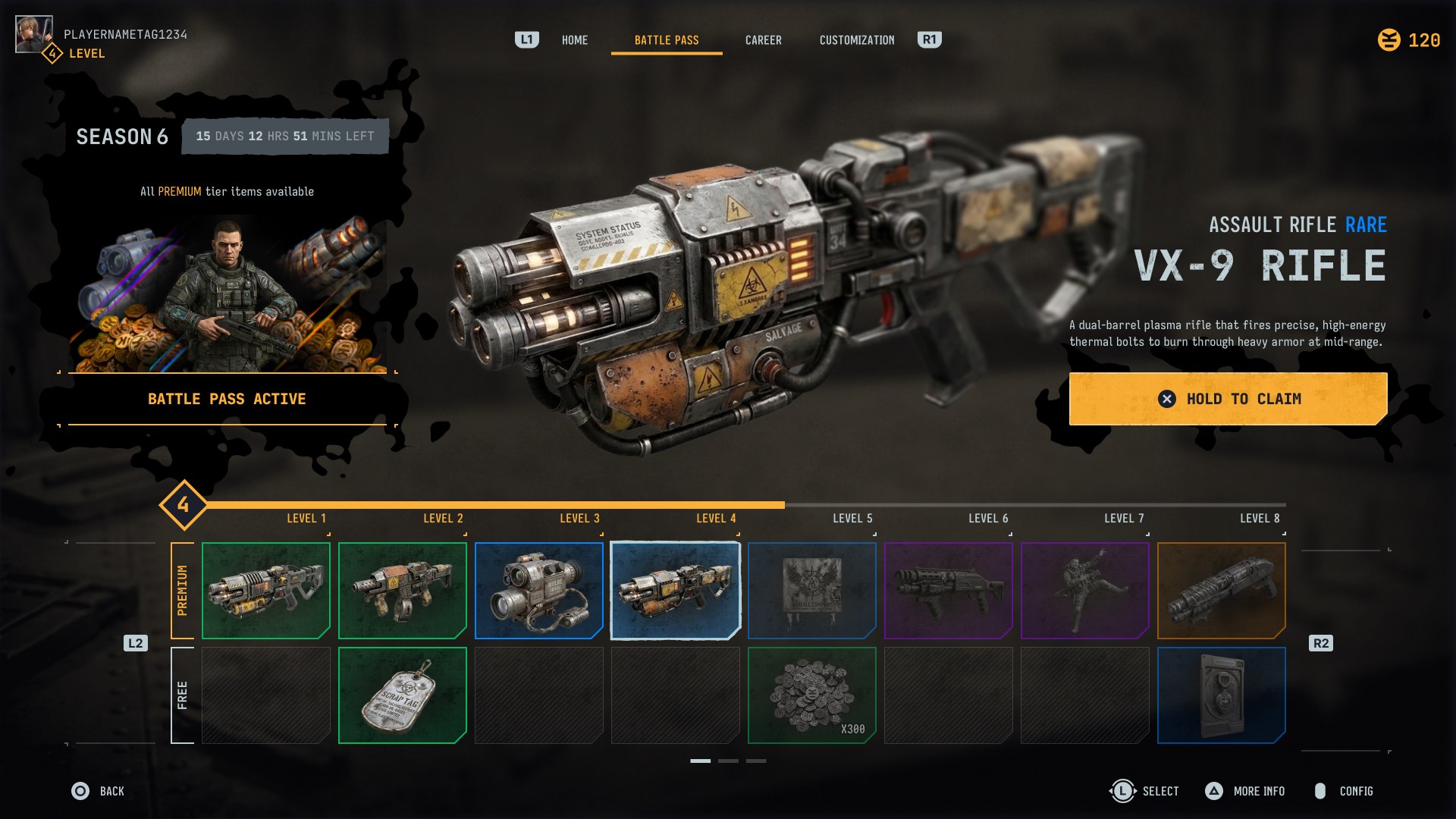 Dual-row battle pass layout with parallel free and premium reward tracks