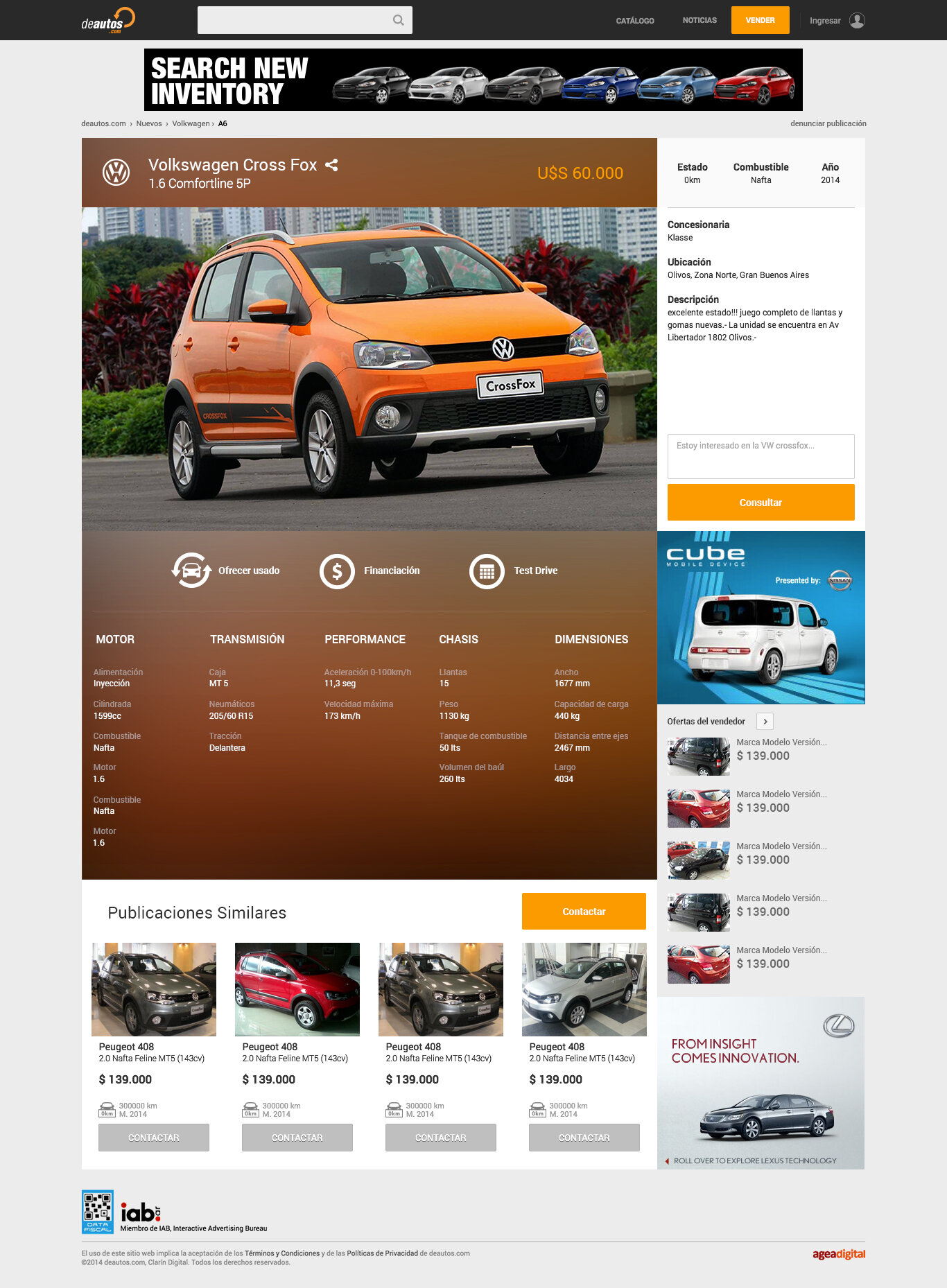 Redesigned VIP listing page for a red car, with hero photo, price, and seller contact panel