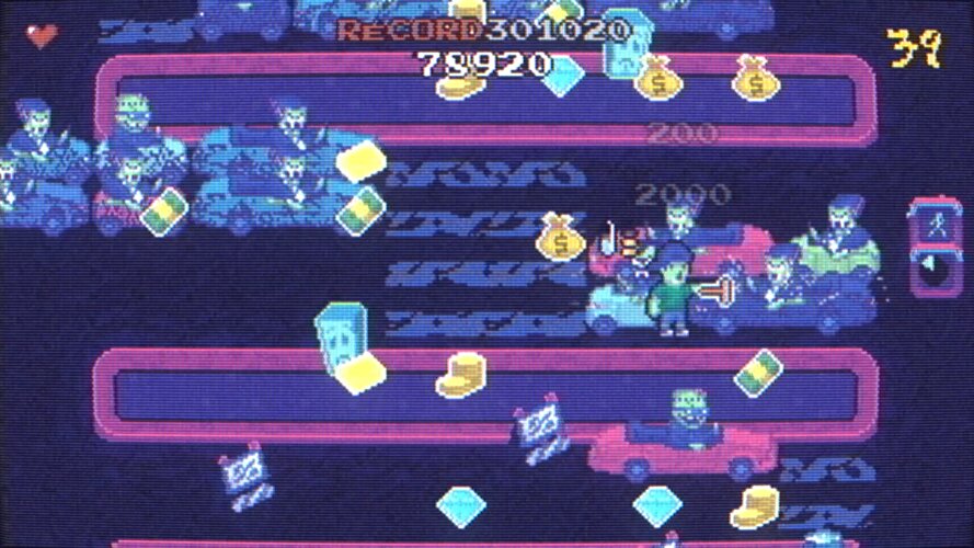 Night Time — money and gems streaming down between two lanes of traffic