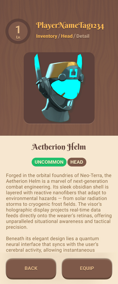 Head armor detail screen