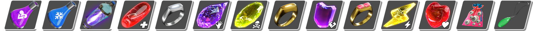 Row of hand-modeled ring and gem icons, set C