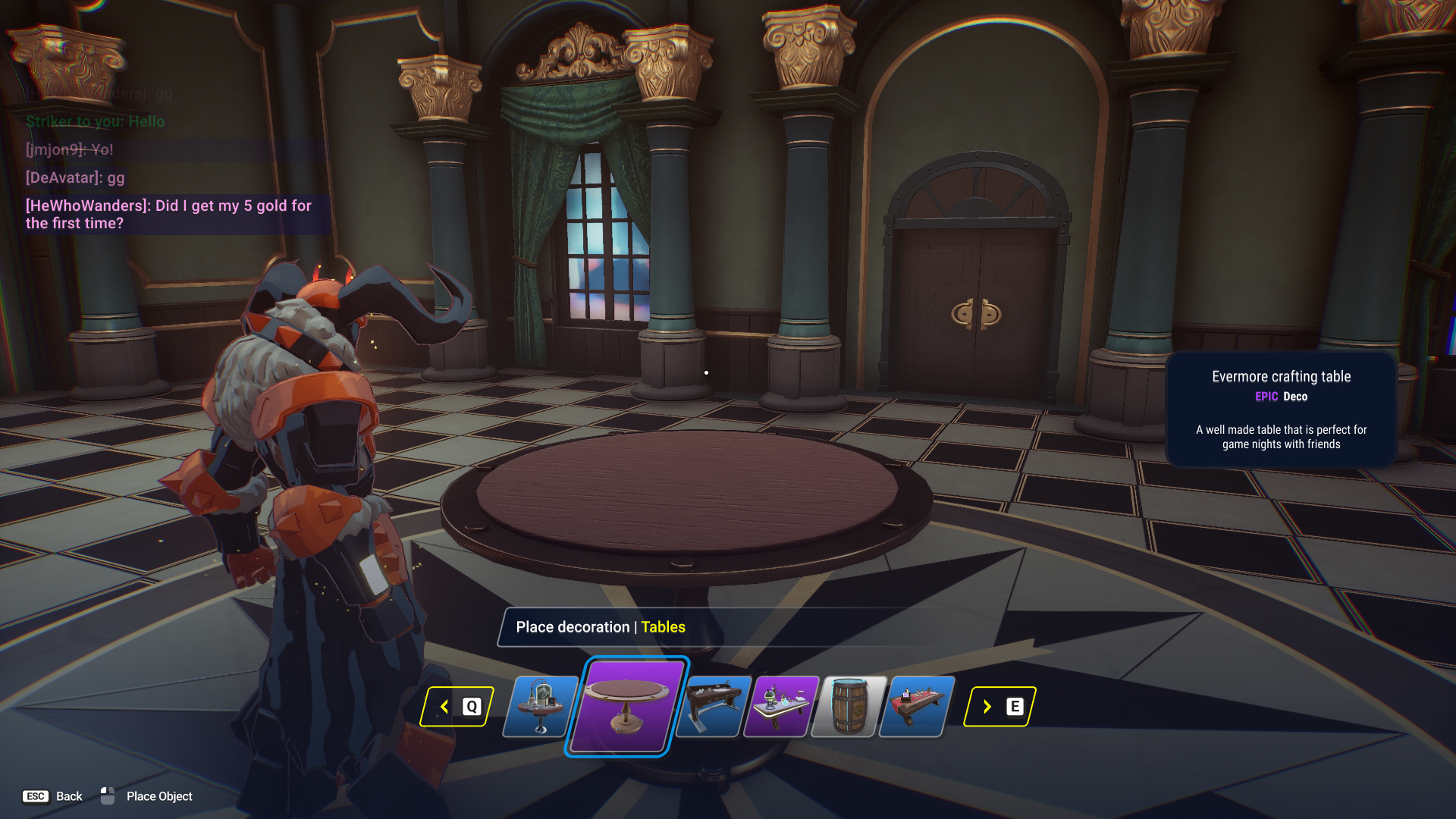 Final table placement confirmation in the game world