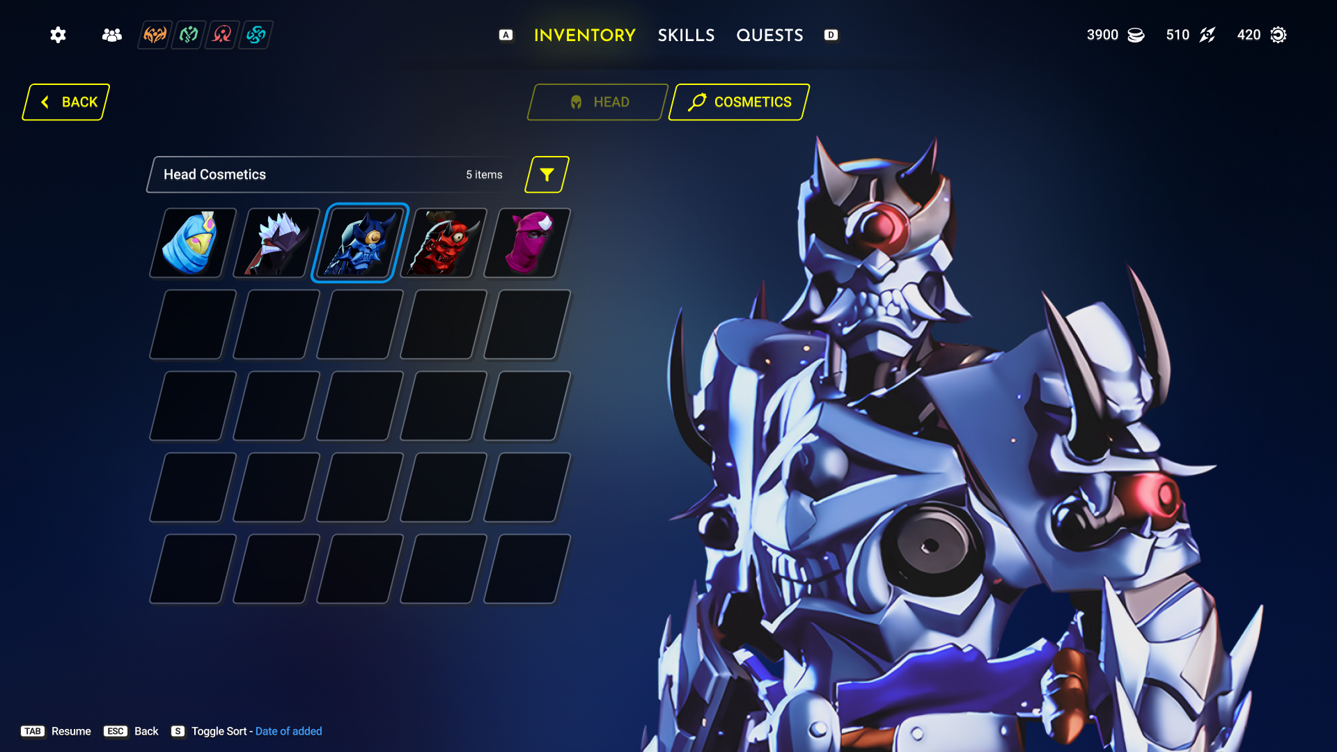 Head cosmetics grid with full-body character preview