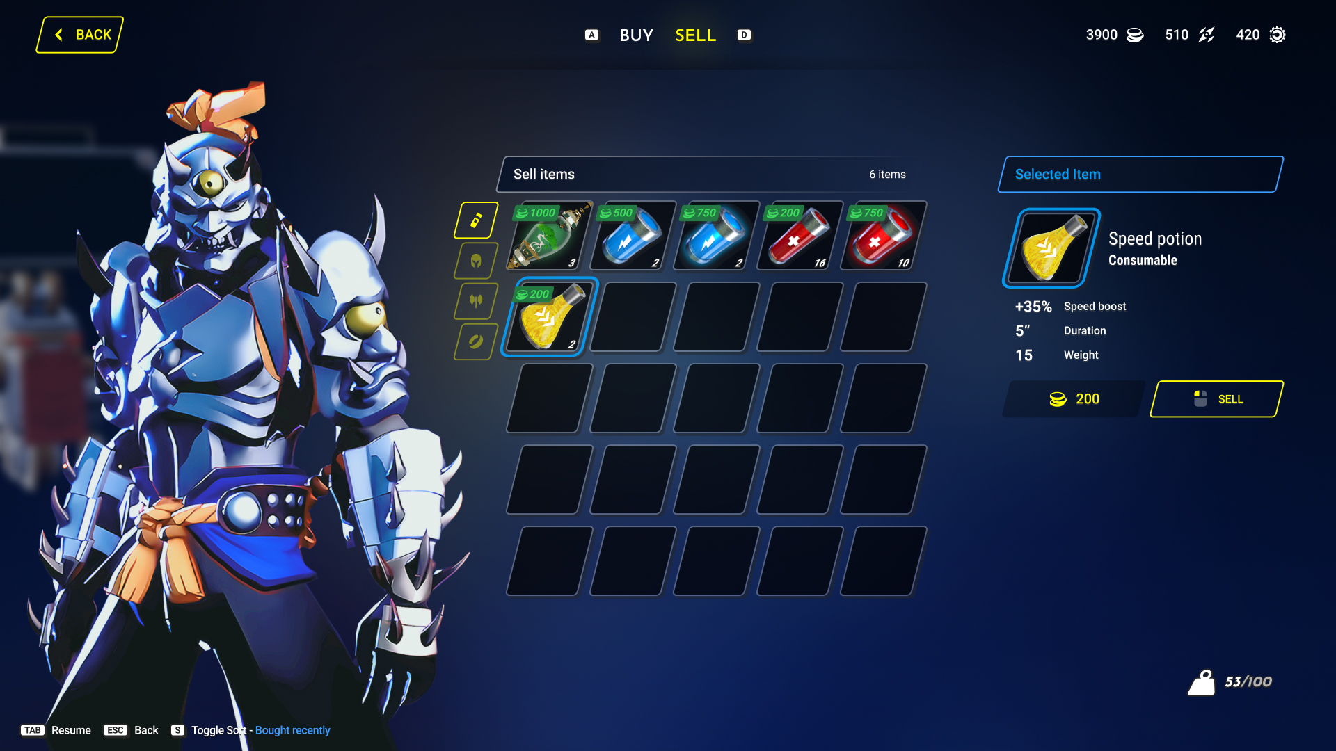 Vendor sell screen mirroring the buy layout