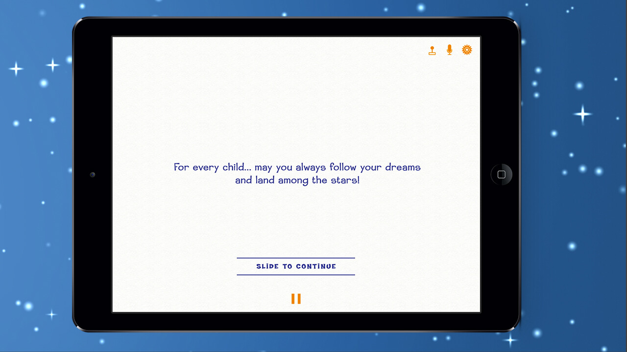 Dedication page reading For every child, may you always follow your dreams and land among the stars