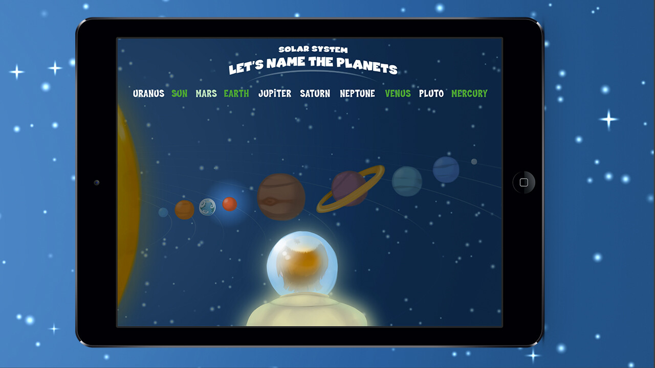 Solar System minigame asking the player to name the planets