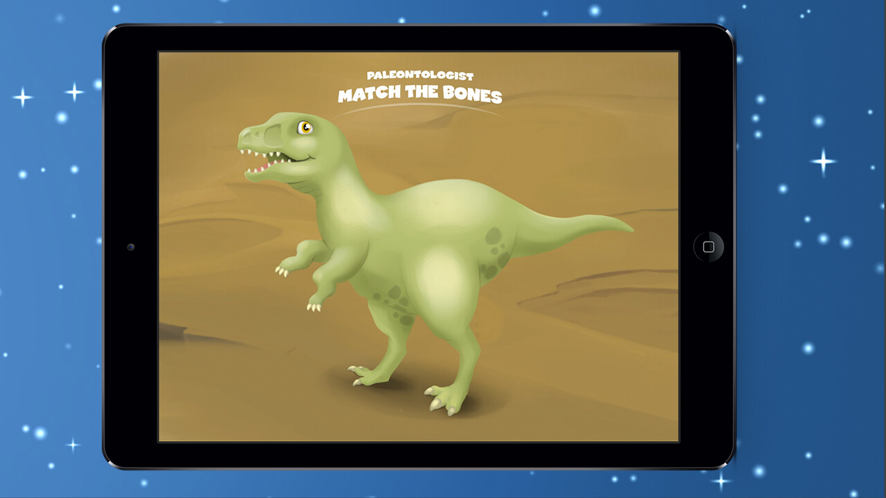 A living green dinosaur revealed after completing the Match the Bones minigame